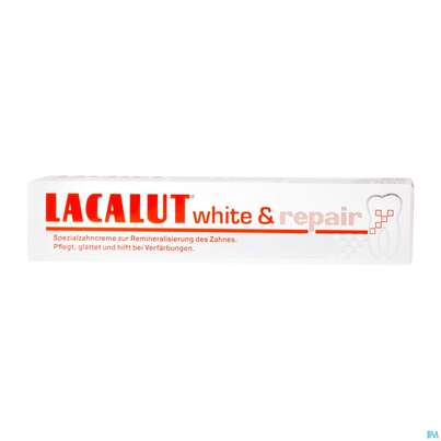 Sie sehen eine Packung Zahnpaste Lacalut White +repair 75ml, Produktbild: 01 Zahnpaste Lacalut White +repair 75ml, A-Nr.: 4091270 - 01