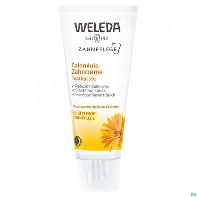 Sie sehen eine Packung Zahnpaste Weleda Calendula-creme 75ml, Produktbild: 01 Zahnpaste Weleda Calendula-creme 75ml, A-Nr.: 2217560 - 01