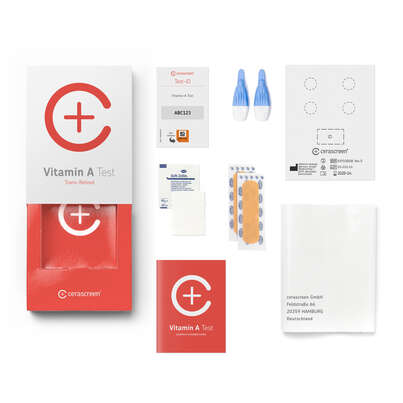 Sie sehen eine Packung cerascreen Vitamin A Test, Produktbild: 02 cerascreen Vitamin A Test, A-Nr.: 5705202 - 02