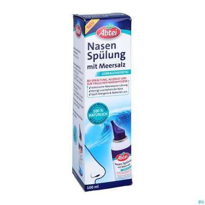 Sie sehen eine Packung Nasen Spuelung Abtei 100% Nat.meersalz O.kons Ab 3 Jahren 50000 100ml, Produktbild: 03 Nasen Spuelung Abtei 100% Nat.meersalz O.kons Ab 3 Jahren 50000 100ml, A-Nr.: 5214680 - 03