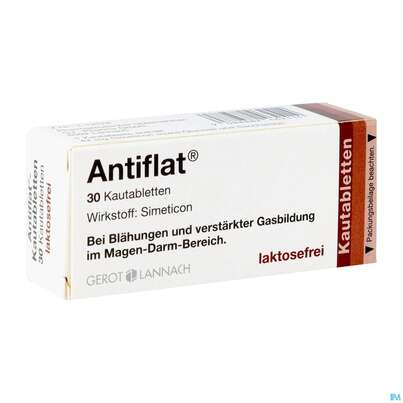 Sie sehen eine Packung Antiflat Kautabl 30st, Produktbild: 02 Antiflat Kautabl 30st, A-Nr.: 2462414 - 02