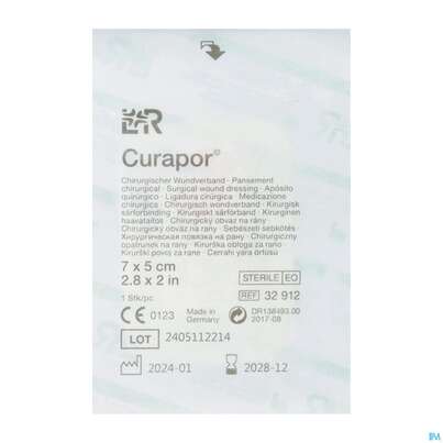 Sie sehen eine Packung Wundverband Curapor Steril Chirurgisch 7x 5cm 1st, Produktbild: 02 Wundverband Curapor Steril Chirurgisch 7x 5cm 1st, A-Nr.: 4534164 - 02