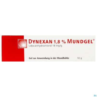 Sie sehen eine Packung Dynexan Mundgel 1,8% 10g, Produktbild: 01 Dynexan Mundgel 1,8% 10g, A-Nr.: 3917182 - 01