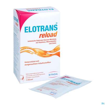 Sie sehen eine Packung Elotrans Reload Pulver Orange Beute 15st, Produktbild: 07 Elotrans Reload Pulver Orange Beute 15st, A-Nr.: 5724406 - 07