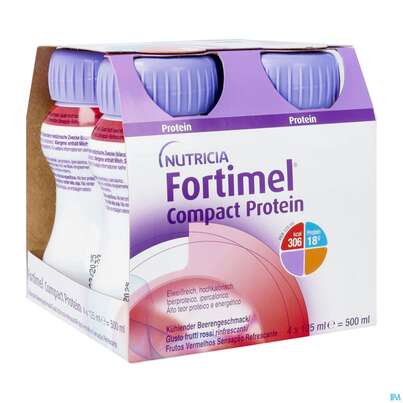 Sie sehen eine Packung Fortimel/compact/protein 125ml/trinknahrung Kuehlende Beere 4st, Produktbild: 02 Fortimel/compact/protein 125ml/trinknahrung Kuehlende Beere 4st, A-Nr.: 5282492 - 02