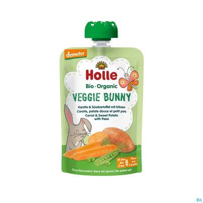 Holle Demeter Bio Fruechtepueree/ab 6 Monate Veggie Bunny Karotte Suess-kartoffel/erbsen 100g, A-Nr.: 5080742 - 01