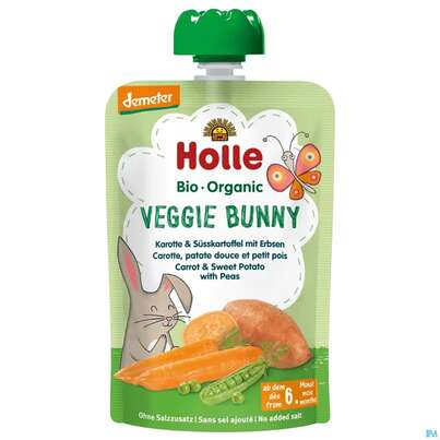Holle Demeter Bio Fruechtepueree/ab 6 Monate Veggie Bunny Karotte Suess-kartoffel/erbsen 100g, A-Nr.: 5080742 - 02