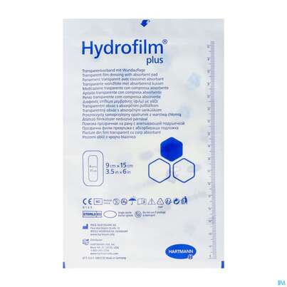 Sie sehen eine Packung Wundverband Hydrofilm/plus 9x 15cm 1st, Produktbild: 02 Wundverband Hydrofilm/plus 9x 15cm 1st, A-Nr.: 4261832 - 02