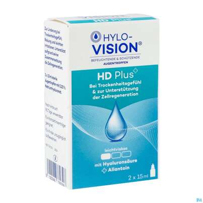 Sie sehen eine Packung Augentropfen Hylo-vision Hd Plus At 15ml 2st, Produktbild: 02 Augentropfen Hylo-vision Hd Plus At 15ml 2st, A-Nr.: 3829532 - 02