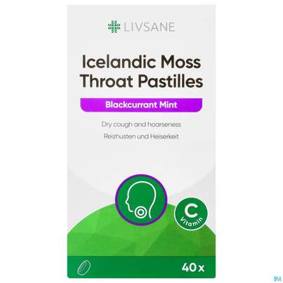 Sie sehen eine Packung Islaendisch Moos Livsane Hals Pastillen 40st, Produktbild: 01 Islaendisch Moos Livsane Hals Pastillen 40st, A-Nr.: 5399231 - 01