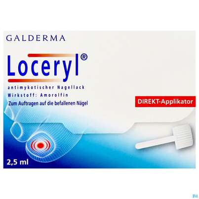 Sie sehen eine Packung Loceryl Antimykotischer Nagellack 2,5ml, Produktbild: 01 Loceryl Antimykotischer Nagellack 2,5ml, A-Nr.: 1287452 - 01