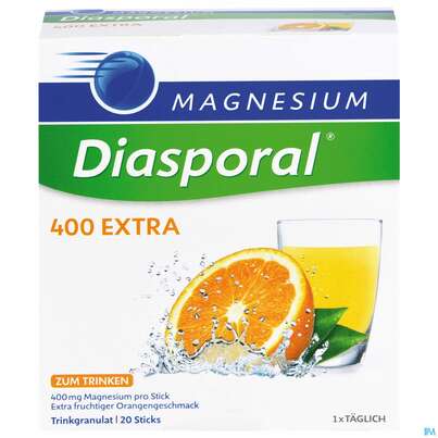 Sie sehen eine Packung Magnesium Diasporal/400 Extra/trinkgranulat 20st, Produktbild: 01 Magnesium Diasporal/400 Extra/trinkgranulat 20st, A-Nr.: 3870799 - 01