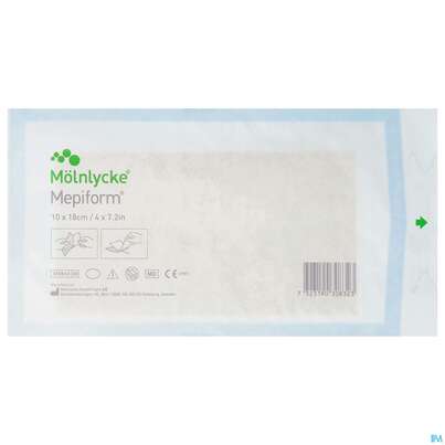 Sie sehen eine Packung Wundverband Mepiform Silikonverband Selbsthaftend 10x 18cm 1st, Produktbild: 01 Wundverband Mepiform Silikonverband Selbsthaftend 10x 18cm 1st, A-Nr.: 2302627 - 01