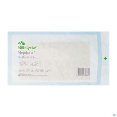 Sie sehen eine Packung Wundverband Mepiform Silikonverband Selbsthaftend 10x 18cm 1st, Produktbild: 02 Wundverband Mepiform Silikonverband Selbsthaftend 10x 18cm 1st, A-Nr.: 2302627 - 02