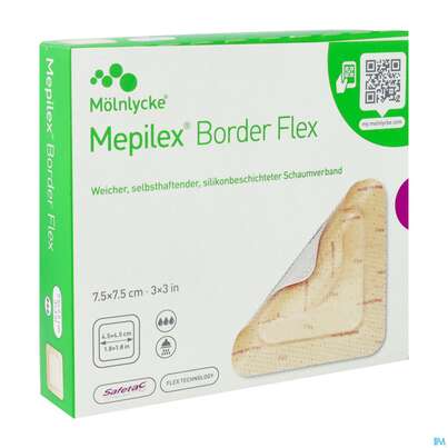 Sie sehen eine Packung Schaumverband Mepilex/flexibel Border 7,5x 7,5cm 10st, Produktbild: 04 Schaumverband Mepilex/flexibel Border 7,5x 7,5cm 10st, A-Nr.: 4802268 - 04