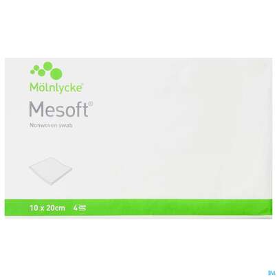 Sie sehen eine Packung Vlieskompressen Mesoft Unsteril 10x 20cm 100st, Produktbild: 01 Vlieskompressen Mesoft Unsteril 10x 20cm 100st, A-Nr.: 1652236 - 01