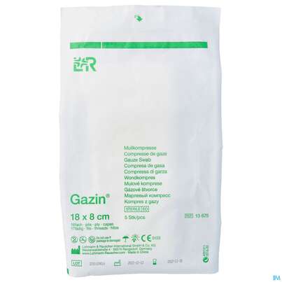 Mullkompressen Gazin Baumw.17faedig Steril 16fach 18x 8cm 5st, A-Nr.: 2570196 - 01