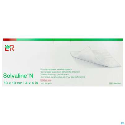 Sie sehen eine Packung Solvaline N-kompresse Steril 10x 10cm 100st, Produktbild: 01 Solvaline N-kompresse Steril 10x 10cm 100st, A-Nr.: 1519744 - 01
