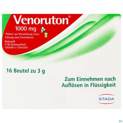 Sie sehen eine Packung Venoruton Pulver Z.herst.e.lösung Z Einnehmen 1000mg Beutel 16st, Produktbild: 01 Venoruton Pulver Z.herst.e.lösung Z Einnehmen 1000mg Beutel 16st, A-Nr.: 2439071 - 01