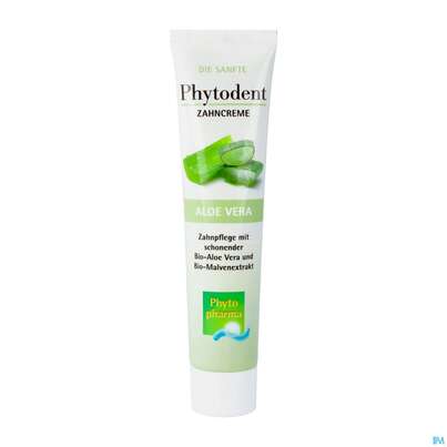 Sie sehen eine Packung Zahnpaste Phytodent Phytopharma Creme Aloe Vera +malven Extrakt 75ml, Produktbild: 03 Zahnpaste Phytodent Phytopharma Creme Aloe Vera +malven Extrakt 75ml, A-Nr.: 4606432 - 03
