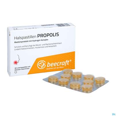 Sie sehen eine Packung Propolis Beecraft Halspastillen 62011 30st, Produktbild: 04 Propolis Beecraft Halspastillen 62011 30st, A-Nr.: 5722821 - 04
