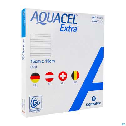 Sie sehen eine Packung Convatec Aquacel Extra 15x15 Cm, Produktbild: 02 Convatec Aquacel Extra 15x15 Cm, A-Nr.: 3972873 - 02