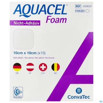 Sie sehen eine Packung Convatec Aquacel Foam 10x10 Cm, Produktbild: 01 Convatec Aquacel Foam 10x10 Cm, A-Nr.: 4039186 - 01
