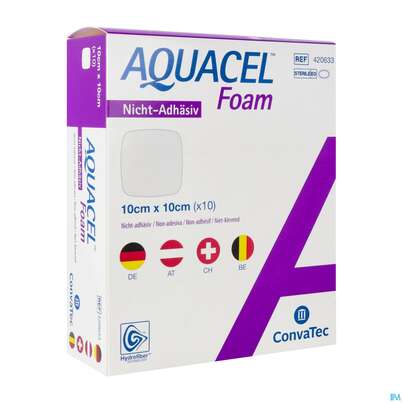 Sie sehen eine Packung Convatec Aquacel Foam 10x10 Cm, Produktbild: 02 Convatec Aquacel Foam 10x10 Cm, A-Nr.: 4039186 - 02