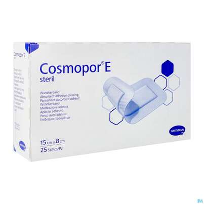 Sie sehen eine Packung Wundverband Cosmopor/e Steril Selbstklebend 8x 15cm 25st, Produktbild: 02 Wundverband Cosmopor/e Steril Selbstklebend 8x 15cm 25st, A-Nr.: 2773769 - 02