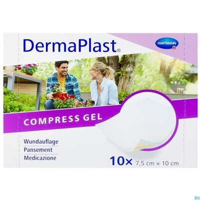 Sie sehen eine Packung Dermaplast Compress Gel 7,5x10cm 10st, Produktbild: 01 Dermaplast Compress Gel 7,5x10cm 10st, A-Nr.: 4337179 - 01