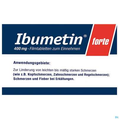 Sie sehen eine Packung Ibumetin Filmtabl Forte 400mg 40st, Produktbild: 01 Ibumetin Filmtabl Forte 400mg 40st, A-Nr.: 2459777 - 01