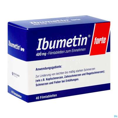 Sie sehen eine Packung Ibumetin Filmtabl Forte 400mg 40st, Produktbild: 03 Ibumetin Filmtabl Forte 400mg 40st, A-Nr.: 2459777 - 03
