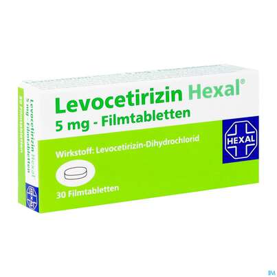 Sie sehen eine Packung Levocetirizin-hexal Filmtabl 5mg 30st, Produktbild: 02 Levocetirizin-hexal Filmtabl 5mg 30st, A-Nr.: 3546515 - 02
