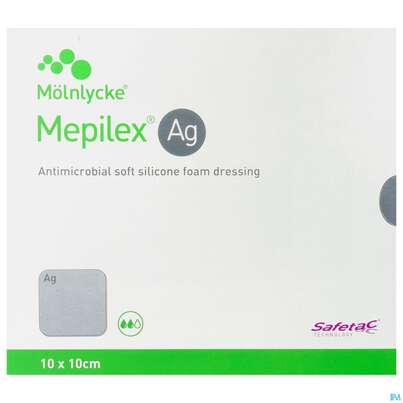 Sie sehen eine Packung Wundverband Mepilex Silikon Ag 10x 10cm 5st, Produktbild: 01 Wundverband Mepilex Silikon Ag 10x 10cm 5st, A-Nr.: 3627254 - 01