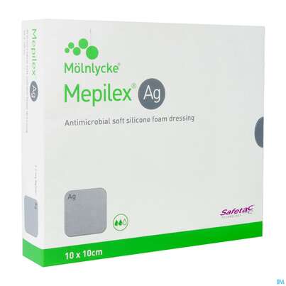 Sie sehen eine Packung Wundverband Mepilex Silikon Ag 10x 10cm 5st, Produktbild: 02 Wundverband Mepilex Silikon Ag 10x 10cm 5st, A-Nr.: 3627254 - 02