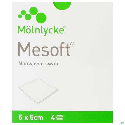 Sie sehen eine Packung Vlieskompressen Mesoft/set Steril 5x 5cm 10x2 20st, Produktbild: 01 Vlieskompressen Mesoft/set Steril 5x 5cm 10x2 20st, A-Nr.: 3322744 - 01