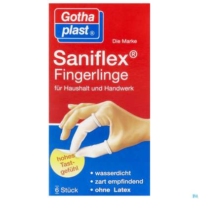 Sie sehen eine Packung Fingerlinge Gothaplast Saniflex 6st, Produktbild: 01 Fingerlinge Gothaplast Saniflex 6st, A-Nr.: 3433403 - 01