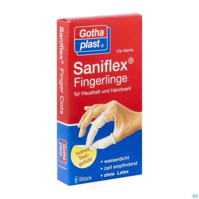 Sie sehen eine Packung Fingerlinge Gothaplast Saniflex 6st, Produktbild: 02 Fingerlinge Gothaplast Saniflex 6st, A-Nr.: 3433403 - 02