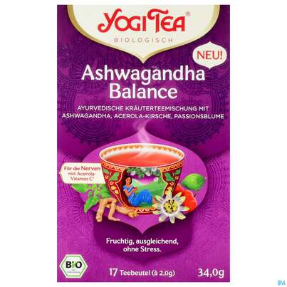 Sie sehen eine Packung Yogi Tea Bio Ashwagandha Balance 17st, Produktbild: 01 Yogi Tea Bio Ashwagandha Balance 17st, A-Nr.: 5750125 - 01