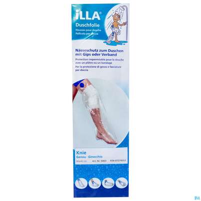 Sie sehen eine Packung Duschschutz Illa +klebeverschluss Knie Lang 5st, Produktbild: 01 Duschschutz Illa +klebeverschluss Knie Lang 5st, A-Nr.: 2203865 - 01