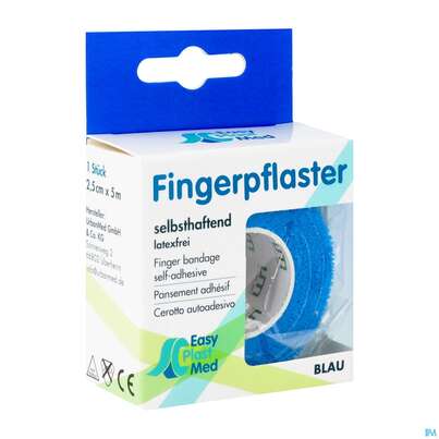 Sie sehen eine Packung Easyplast Med Fingerpflaster 2,5cmx 5m Blau 1st, Produktbild: 02 Easyplast Med Fingerpflaster 2,5cmx 5m Blau 1st, A-Nr.: 5723660 - 02