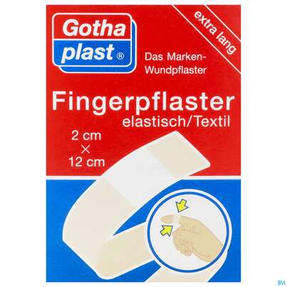Sie sehen eine Packung Fingerverbaende -gothaplast 2x 12cm 10st, Produktbild: 01 Fingerverbaende -gothaplast 2x 12cm 10st, A-Nr.: 2418181 - 01