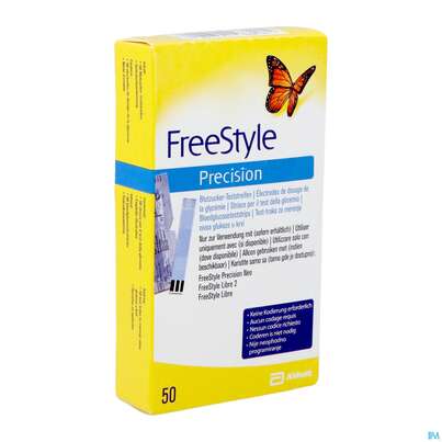Sie sehen eine Packung Diagnostika U.zubehoer Freestyle/precision Teststreifen -abbott 50st, Produktbild: 04 Diagnostika U.zubehoer Freestyle/precision Teststreifen -abbott 50st, A-Nr.: 2392085 - 04
