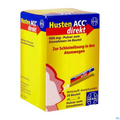 Sie sehen eine Packung Husten Acc Direkt Pulver Z.einnehmen Im Beutel 600mg 20st, Produktbild: 02 Husten Acc Direkt Pulver Z.einnehmen Im Beutel 600mg 20st, A-Nr.: 4475869 - 02