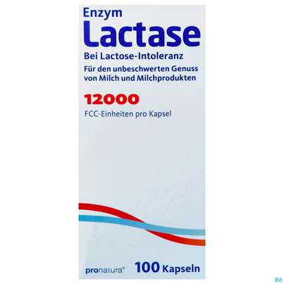 Sie sehen eine Packung Lactase Enzym/kapseln 12.000 Fcc -pro Natura 100st, Produktbild: 01 Lactase Enzym/kapseln 12.000 Fcc -pro Natura 100st, A-Nr.: 4383854 - 01