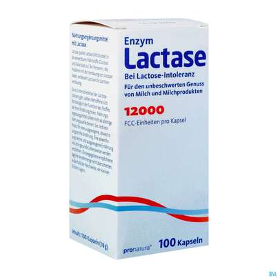 Sie sehen eine Packung Lactase Enzym/kapseln 12.000 Fcc -pro Natura 100st, Produktbild: 02 Lactase Enzym/kapseln 12.000 Fcc -pro Natura 100st, A-Nr.: 4383854 - 02