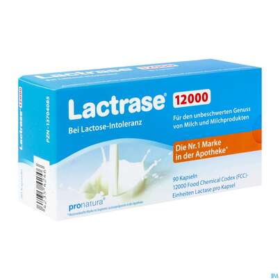 Sie sehen eine Packung Lactrase Kapseln 12.000 Fcc -pro Natura 90st, Produktbild: 02 Lactrase Kapseln 12.000 Fcc -pro Natura 90st, A-Nr.: 4797248 - 02