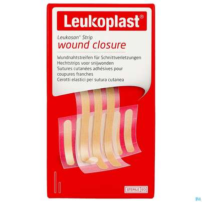 Sie sehen eine Packung Wundverband Wundnahtstreifen/steril Leukoplast Hautfarbe Closure Strip 2gr 9st, Produktbild: 01 Wundverband Wundnahtstreifen/steril Leukoplast Hautfarbe Closure Strip 2gr 9st, A-Nr.: 4746736 - 01