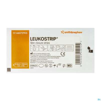 Sie sehen eine Packung Wundnahtstreifen Leukostrip 6,4x102mm 1 Briefchen Zu 5 Str. Nr 72 1pk, Produktbild: 02 Wundnahtstreifen Leukostrip 6,4x102mm 1 Briefchen Zu 5 Str. Nr 72 1pk, A-Nr.: 1821650 - 02