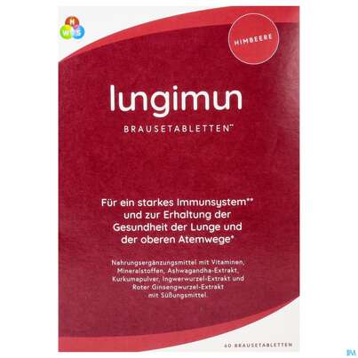 Sie sehen eine Packung Lungimun Brausetabl Starkes Immun- System Gesundheit Der Lunge +atemwege 60st, Produktbild: 01 Lungimun Brausetabl Starkes Immun- System Gesundheit Der Lunge +atemwege 60st, A-Nr.: 5818745 - 01